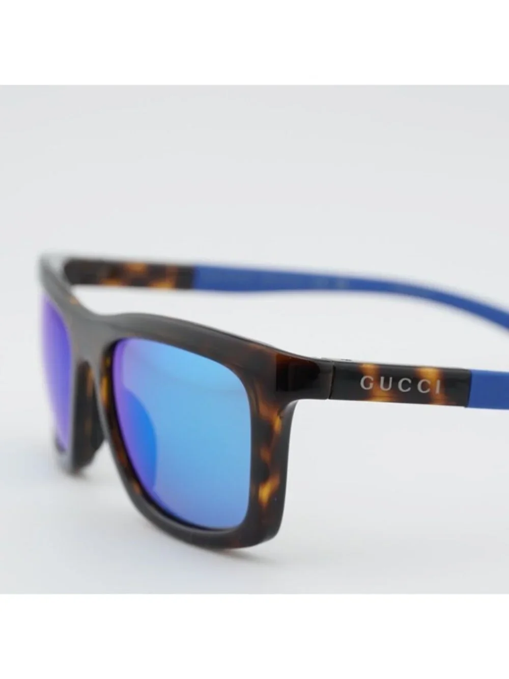 Gucci GG1735S 003 Sunglasses Havana Rectangle Frame, Blue Lenses